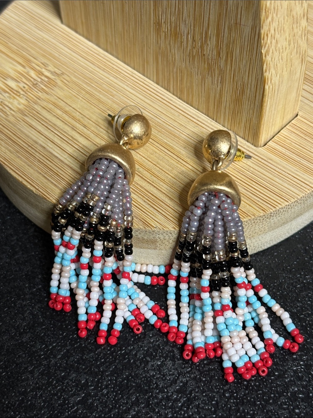 J. Crew Seed Bead Dangle Gold Tone Boho Western Earrings